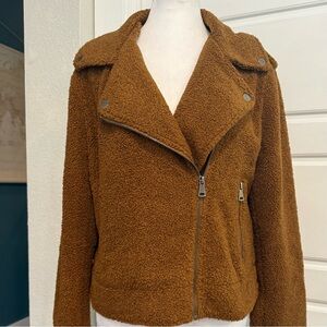 Max Studio Brown Teddy Moto Jacket Women’s Medium